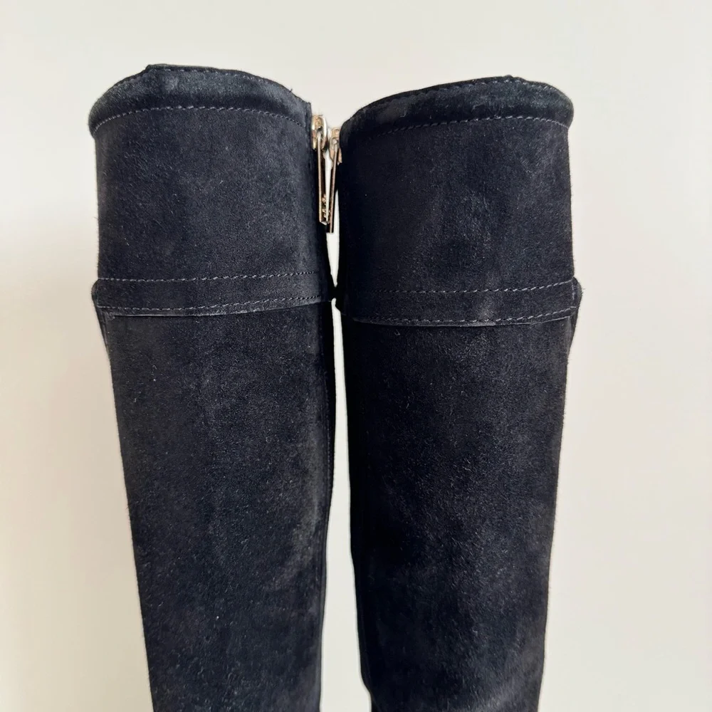 TORY BURCH Selma Black Suede Logo Riding Tall Boot Knee High size 5